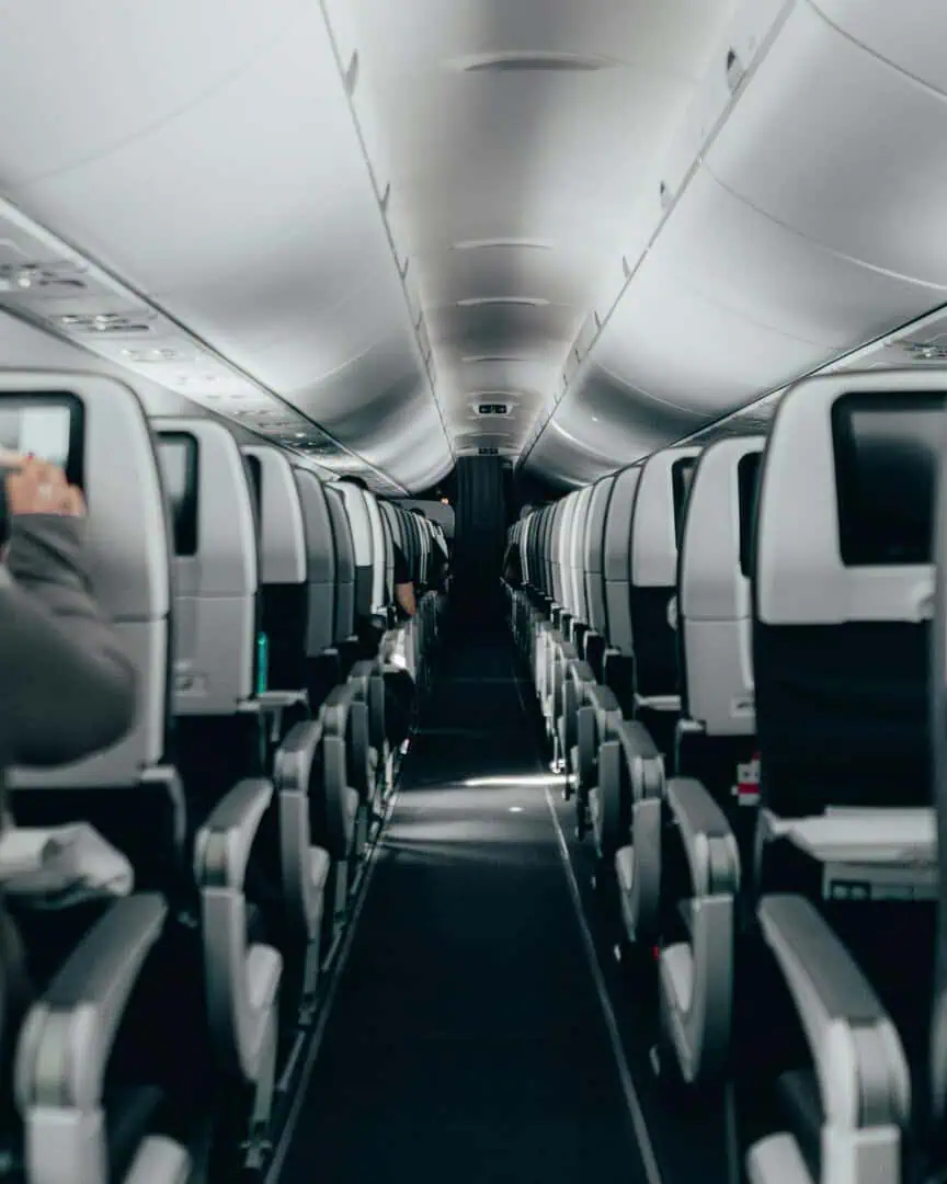 Full-service airline cabin with comfortable seating